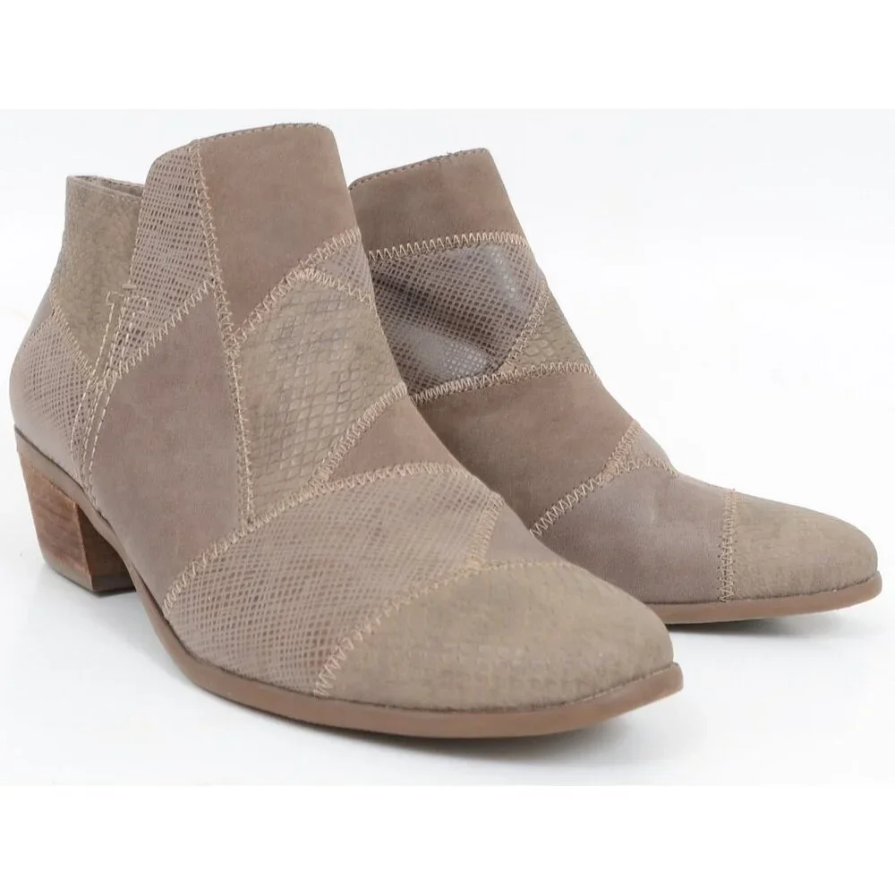 G.H. Bass Nina Ankle Boots Size 9M Mushroom Patchwork Boho Western Vegan Leather